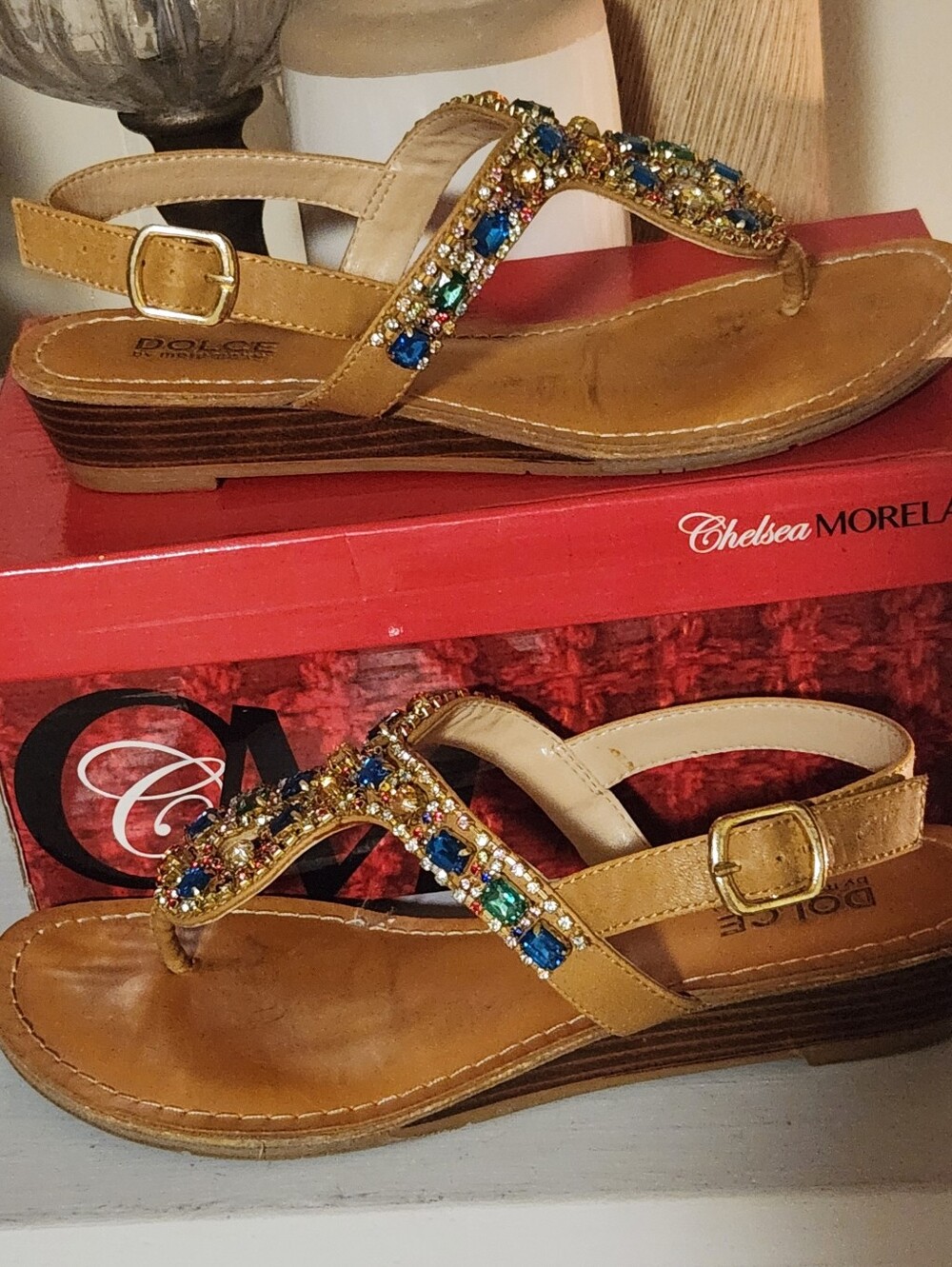 Chelsea Morela Jeweled Tan Women's Sandals